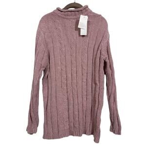 Vintage Carolyn Taylor Sweater Size Large Chenille Cable Knit Pink Dusty Rose  